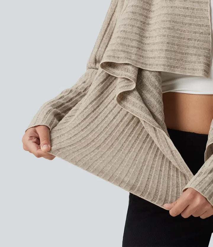 Ribbstickad med krage öppen front långärmad vardaglig cardigan