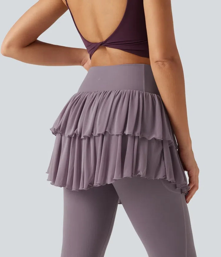 Softlyzero med hög midja omlott kontrastmesh träning leggings med kjol med fickor