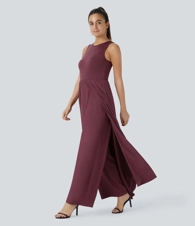 Breezeful dragkedja ärmlös ficka kontrast snabbtorkande jumpsuit