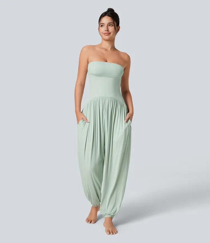 Ribbad tub rygglös sidoficka vardaglig jumpsuit