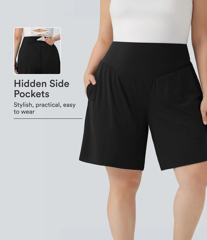 Plusstorlek SoftlyZero Airy med hög midja InstantCool yoga bermudashorts med fickor