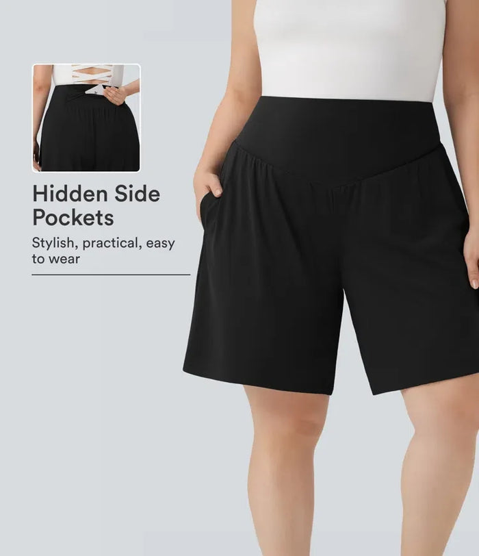 Plusstorlek SoftlyZero Airy med hög midja InstantCool yoga bermudashorts med fickor