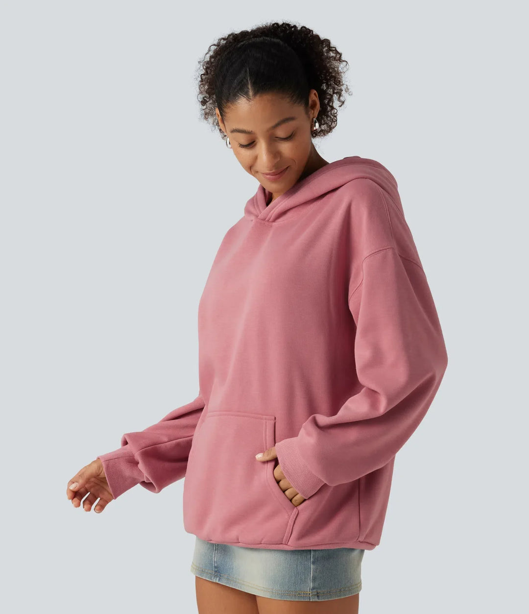 Med huva långärmad fleece vardaglig sweatshirt