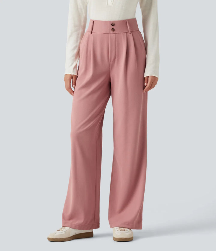 Halara Flex med hög midja raka ben våffelstruktur kontorsbyxor med fickor