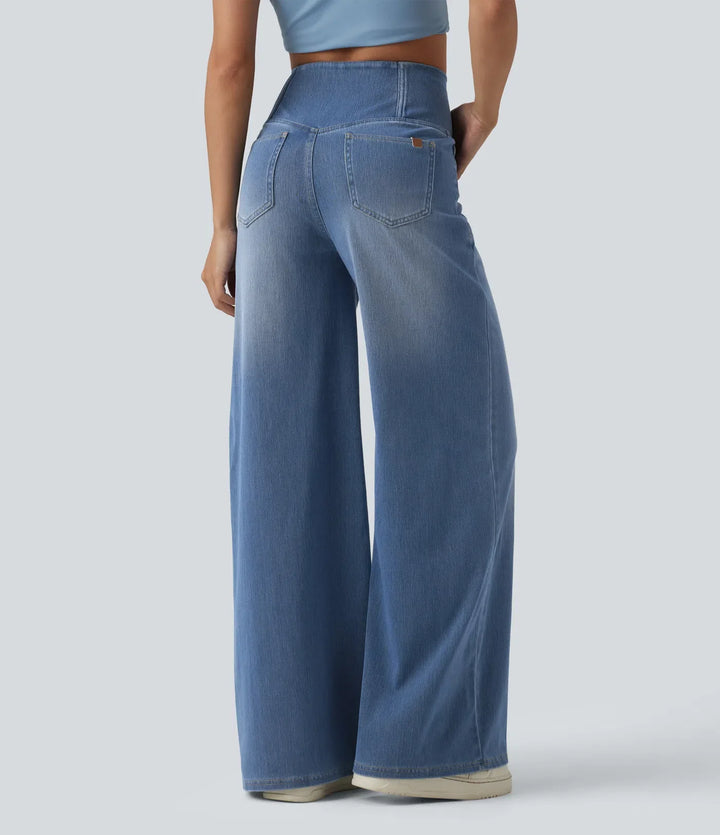 Halara Flex omlott med hög midja och magkontroll vida ben vardagsjeans med fickor