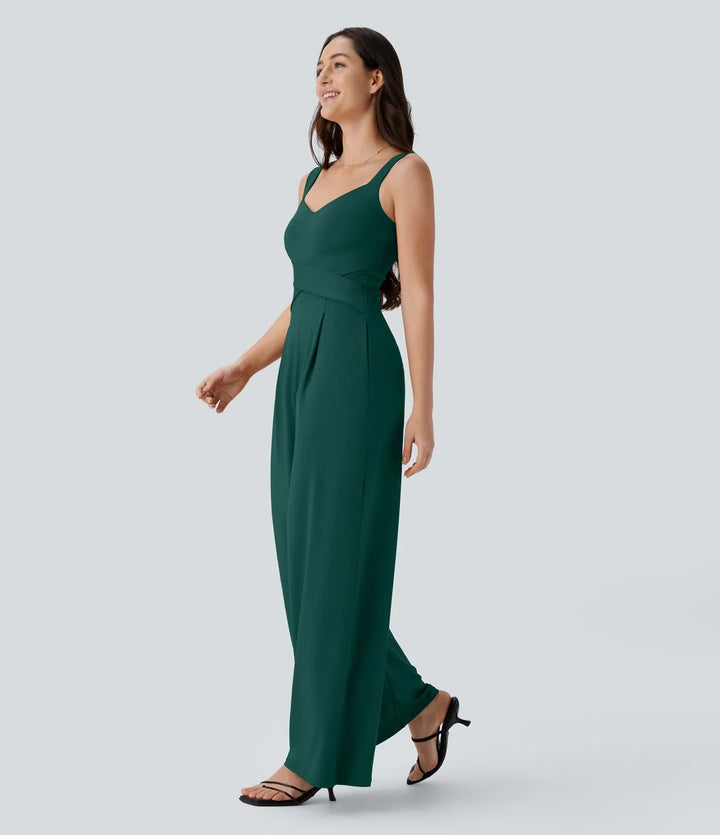 U rygg ärmlös vardaglig jumpsuit med fickor
