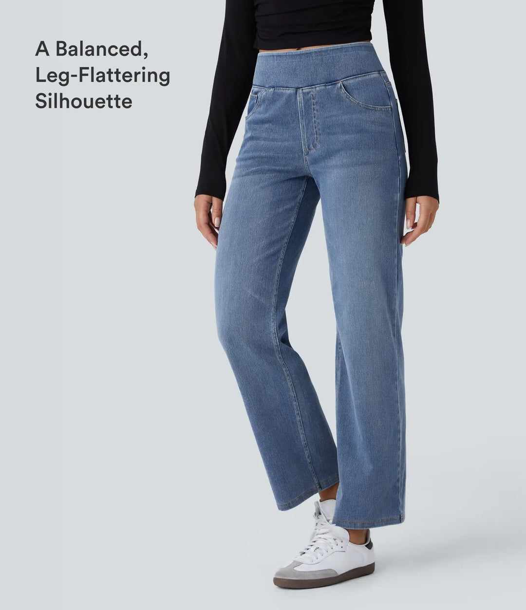 Lyckera Flex högmidjad fickor raka ben tvättad vardagsjeans