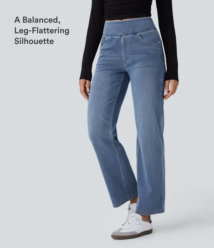 Halara Flex med hög midja och fickor raka ben tvättad vardagsjeans