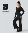 Ribbstickad V-ringad långärmad vardaglig jumpsuit-Easy Peezy