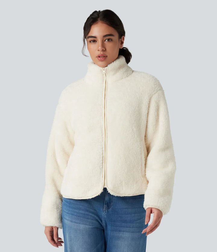 Ståkrage långärmad vardaglig sherpajacka med fickor
