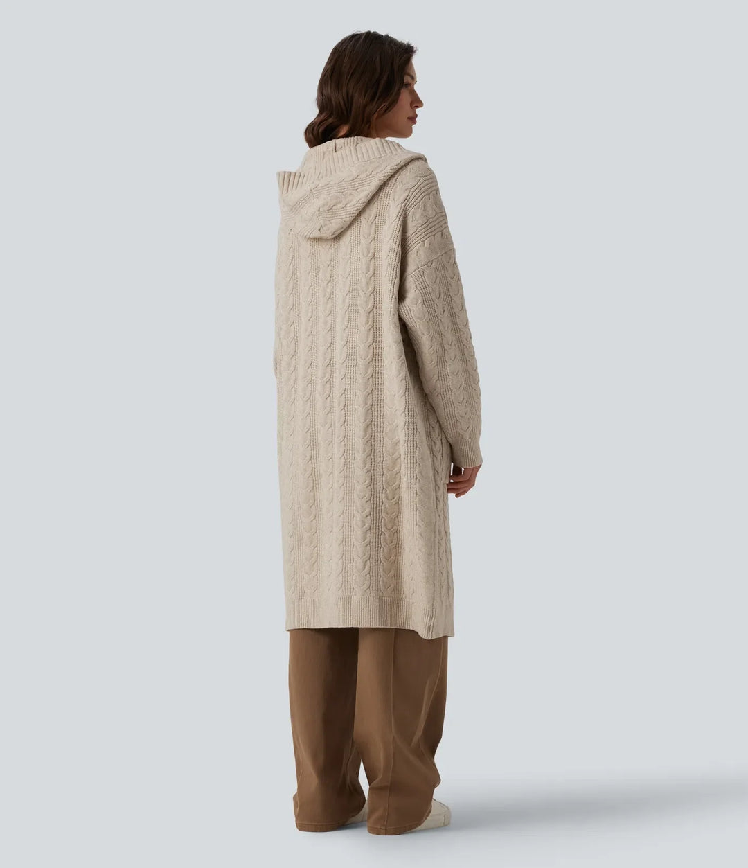 Med huva långärmad lång modell vardaglig cardigan med fickor