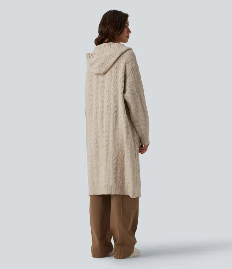 Med huva långärmad lång modell vardaglig cardigan med fickor