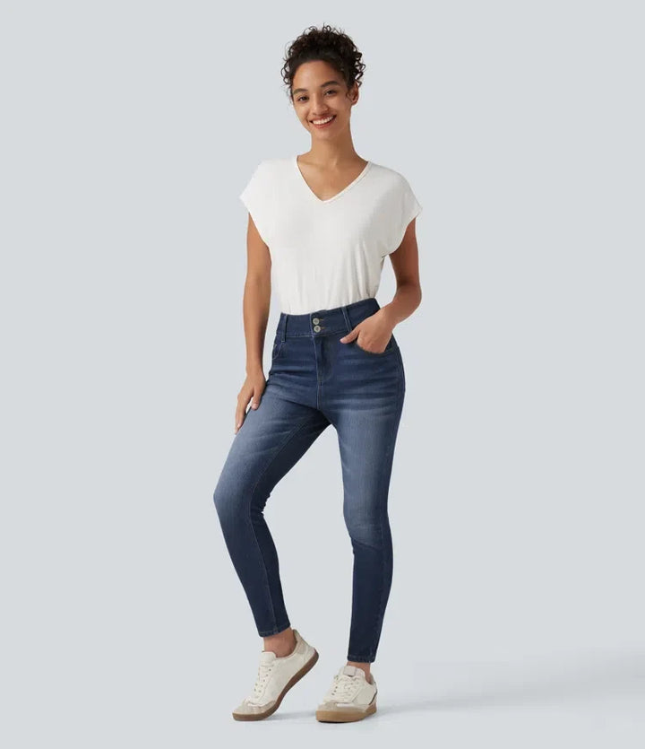 Halara Flex med medelhög midja smal vardagsjeans med fickor