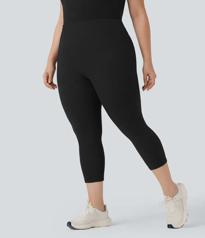 Plusstorlek Halara UltraSculpt med hög midja scrunch-effekt rumplyftande magkontroll capri träningsleggings med fickor