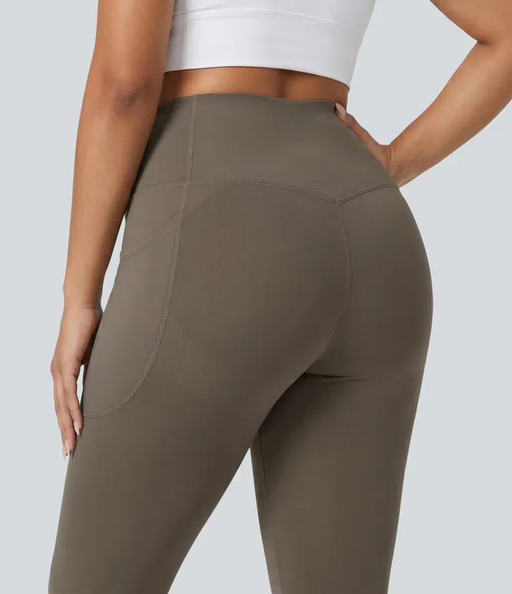Plusstorlek Lyckera UltraSculpt högmidjad rumplyftande magkontroll formande träningsleggings med fickor