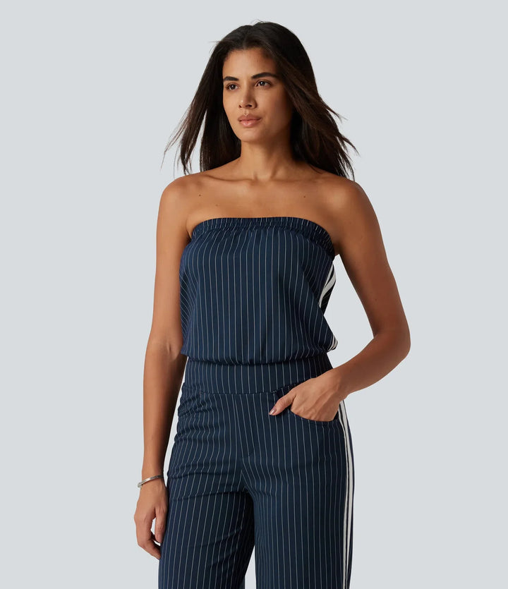 Tub sida randig InstantCool raka ben vardaglig jumpsuit med fickor-Easy Peezy Edition