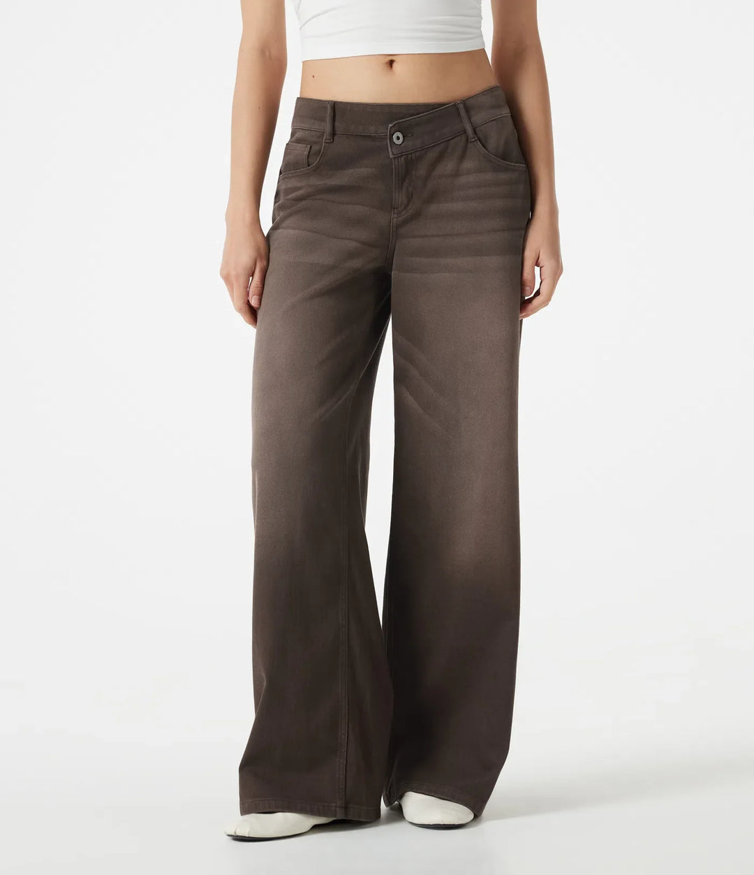 Lyckera Flex asymmetrisk låg midja vida ben färgstark tvättad vardagsjeans med fickor