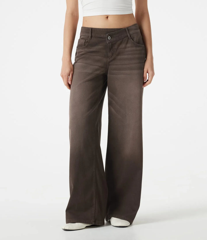 Lyckera Flex asymmetrisk låg midja vida ben färgstark tvättad vardagsjeans med fickor