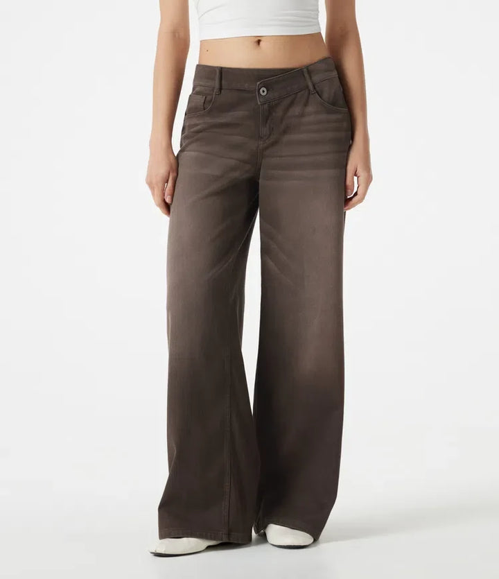 Lyckera Flex asymmetrisk låg midja vida ben färgstark tvättad vardagsjeans med fickor