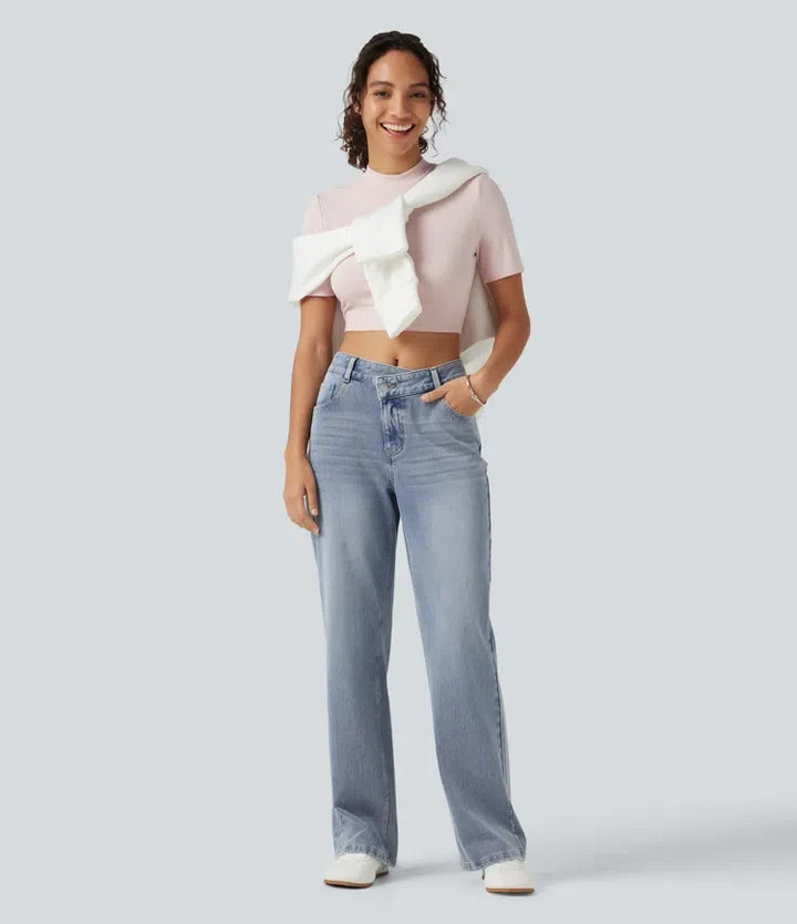 Halara Flex asymmetrisk med medelhög midja raka ben vardagsjeans med fickor