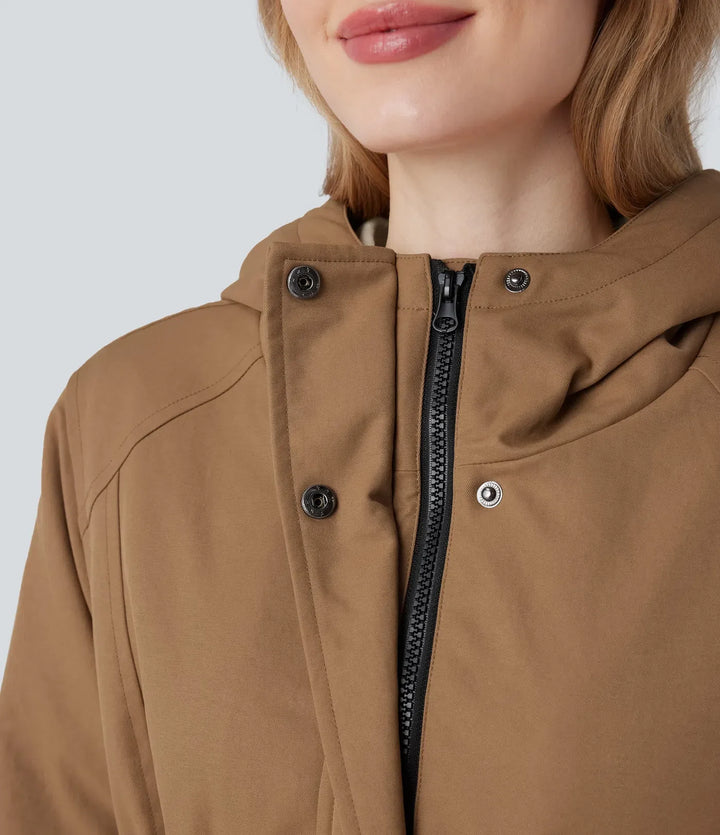 Med huva dragsko fleece vardaglig parka sherpajacka med fickor