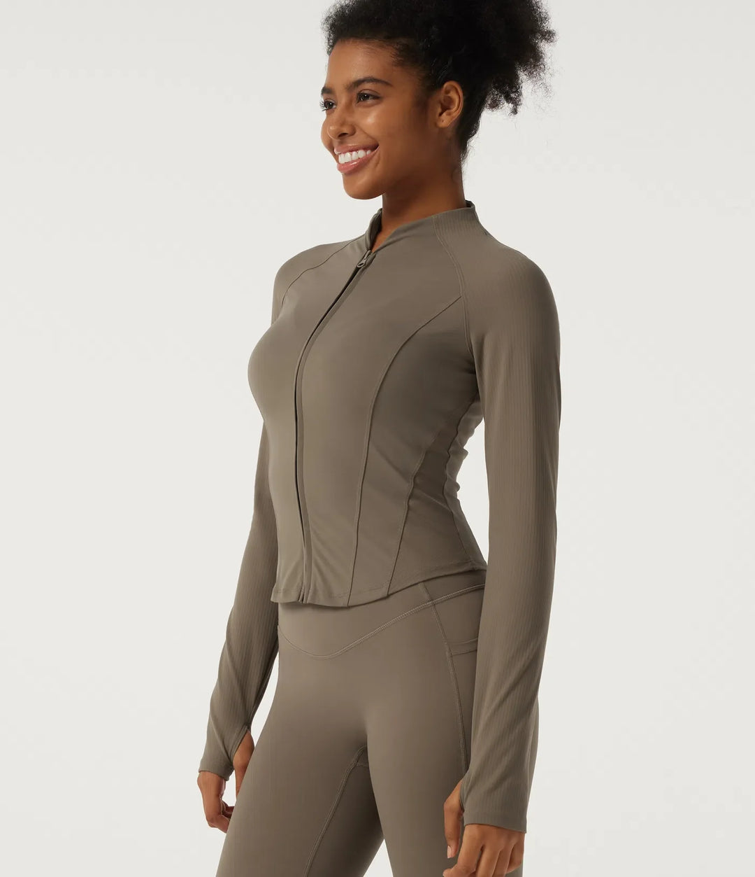 Lyckera UltraSculpt halvpolo långärmad yoga kurvig jacka med tumhål och fickor