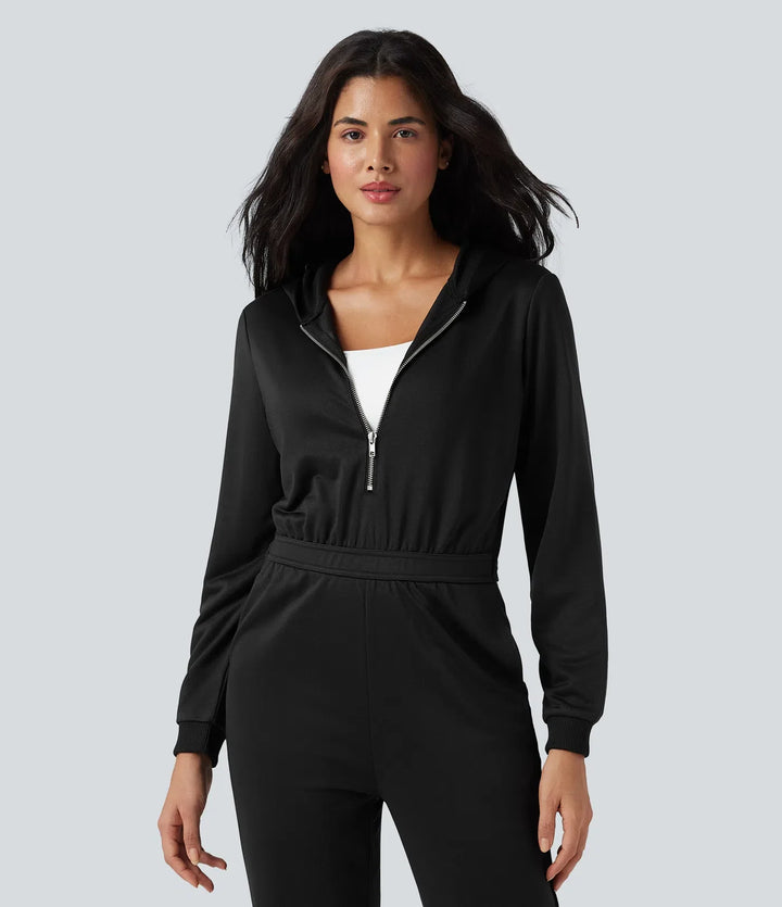 Med huva långärmad vardaglig jogger jumpsuit med fickor-Easy Peezy Edition