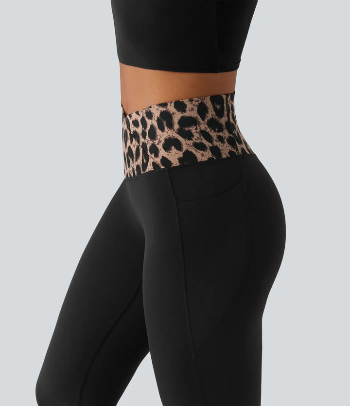Halara UltraSculpt leopardmönstrad med hög midja omlott InstantCool för vardag utsvängd byxor med fickor