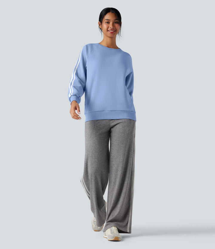 Rund hals långärmad färgblock fleece vardaglig sweatshirt med fickor