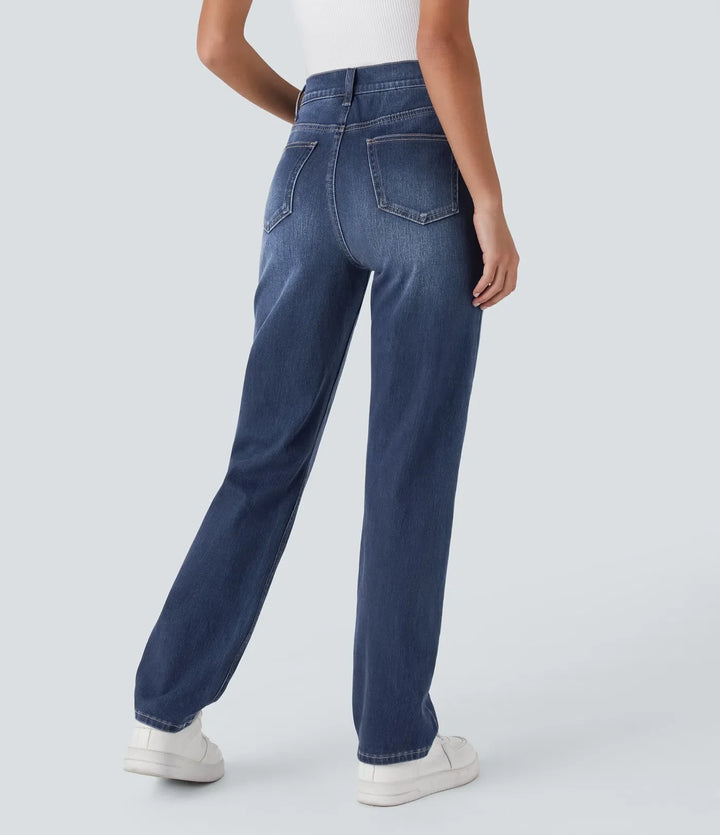 Halara Flex med hög midja och fickor raka ben tvättad vardagsjeans