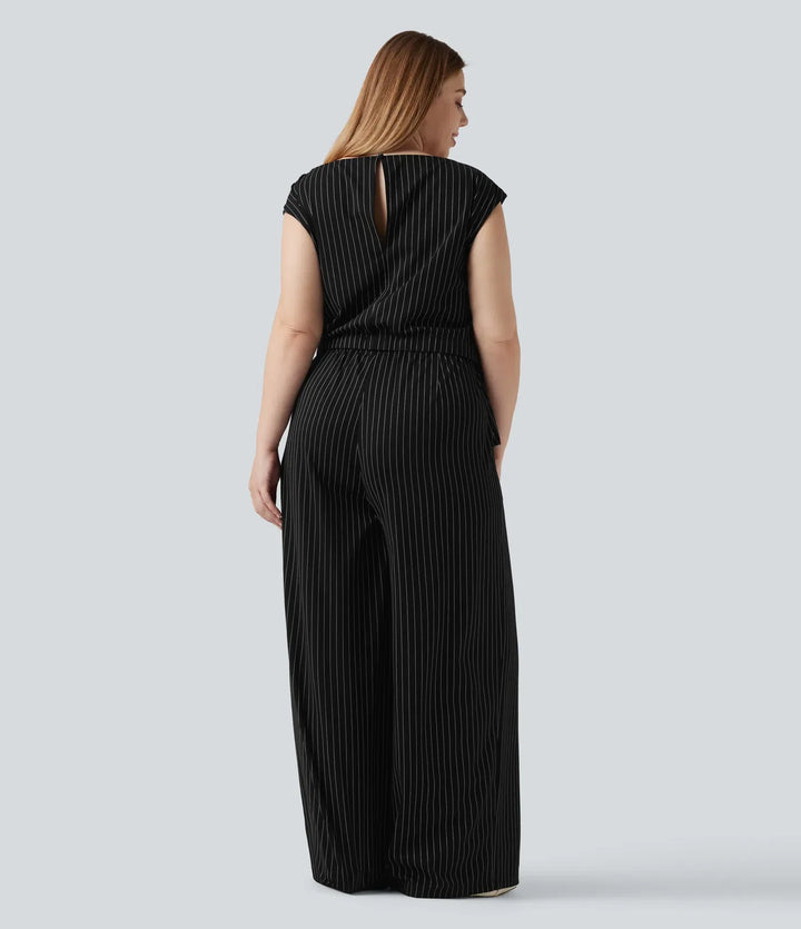 Plusstorlek båtringning ärmlös knyt sida InstantCool rand för arbete jumpsuit med fickor – Easy Peezy-utgåva