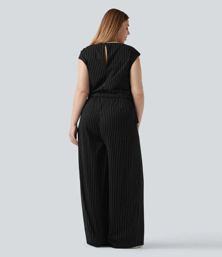 Plusstorlek båtringning ärmlös knyt sida InstantCool rand för arbete jumpsuit med fickor – Easy Peezy-utgåva