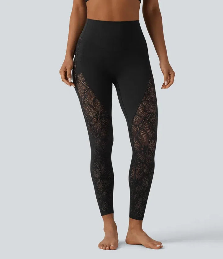 Halara UltraSculpt med hög midja och magkontroll kontrastspets yoga 7/8 leggings med ficka