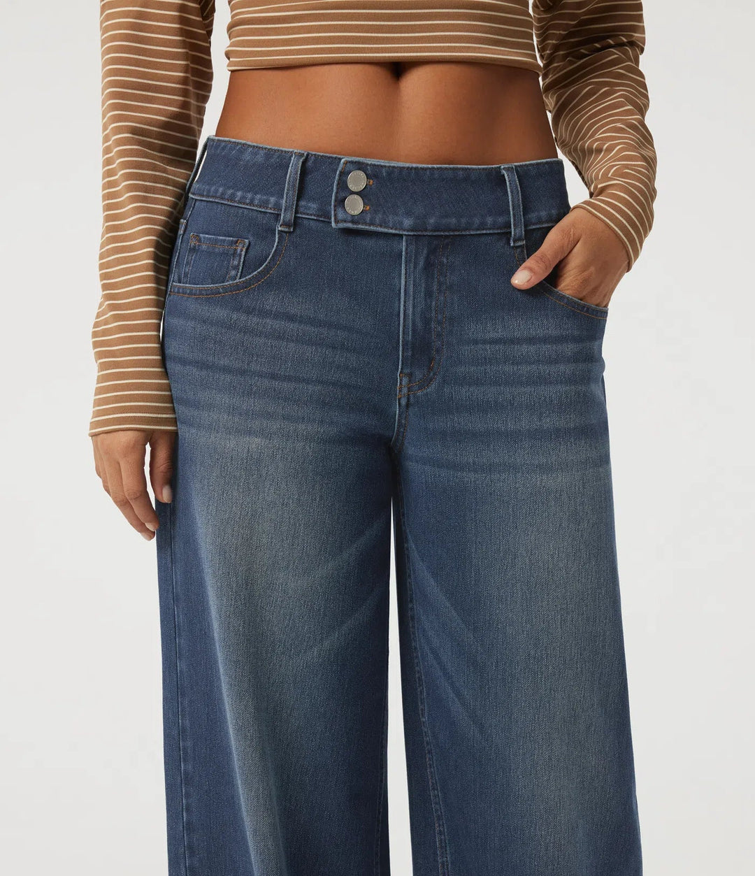 Lyckera Flex låg midja baggy vardaglig bomull jeans med fickor