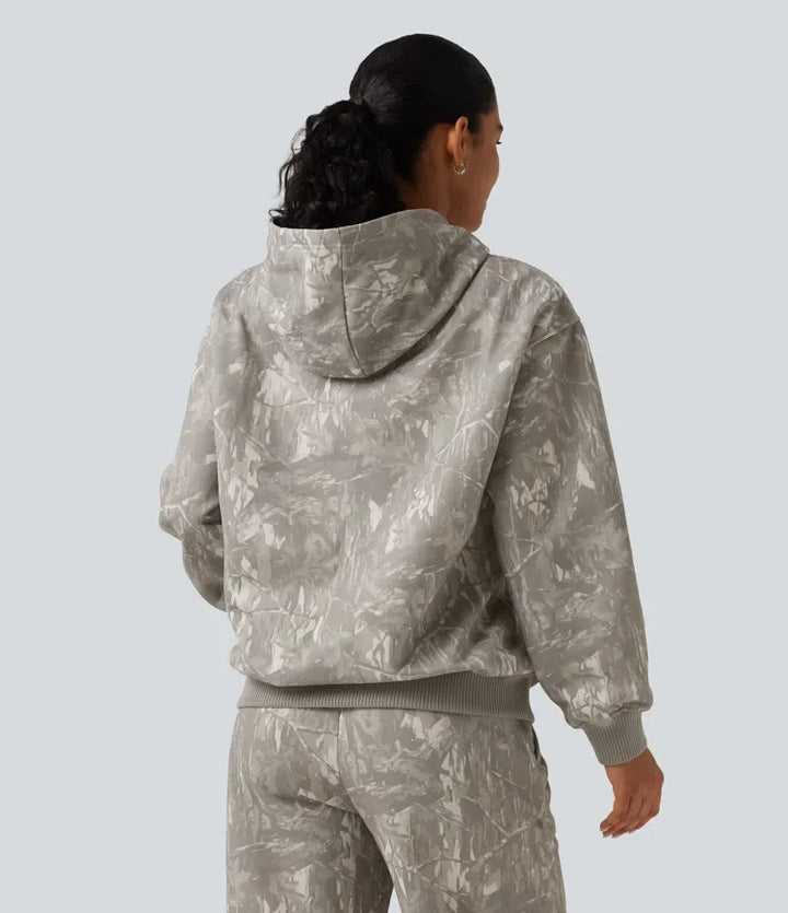 Med huva långärmad vardaglig sweatshirt med ficka