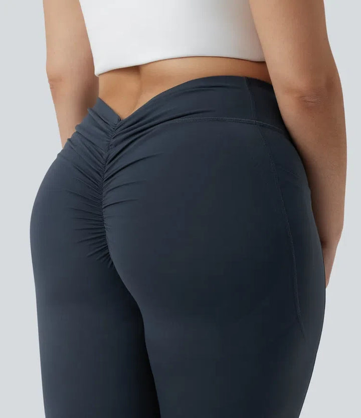 Plusstorlek Halara UltraSculpt med hög midja och magkontroll rumplyftande rynklad yogaleggings med fickor