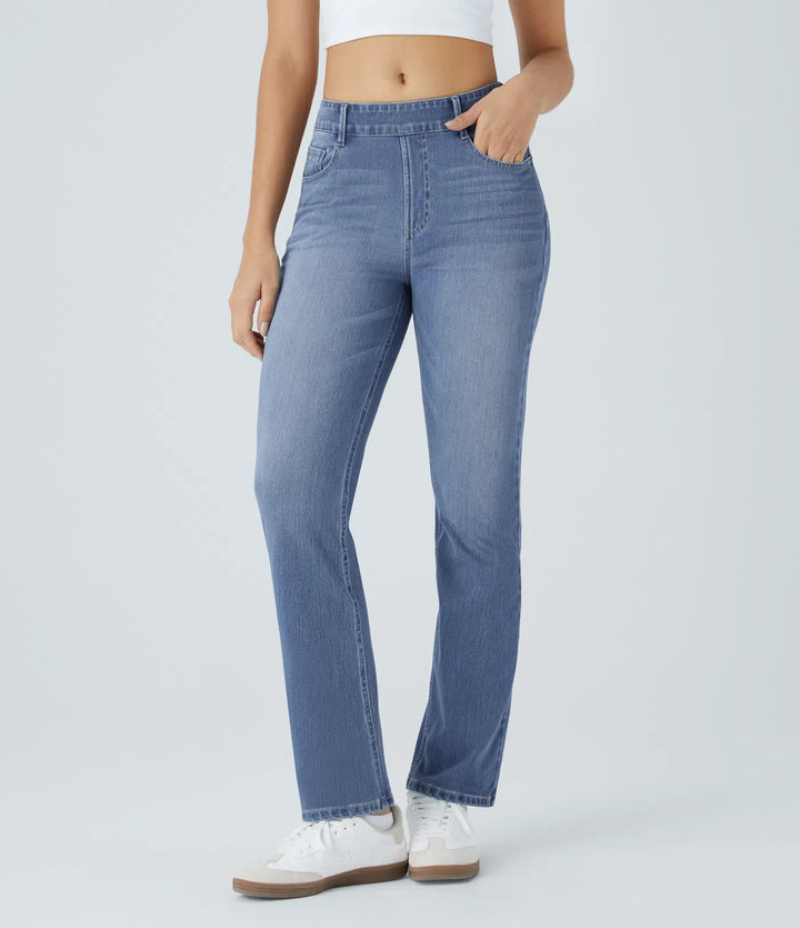 Halara Flex med hög midja och fickor tvättad för vardag bootcut jeans