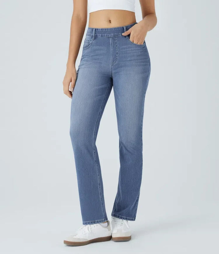 Lyckera Flex högmidjad fickor tvättad vardaglig bootcut-jeans
