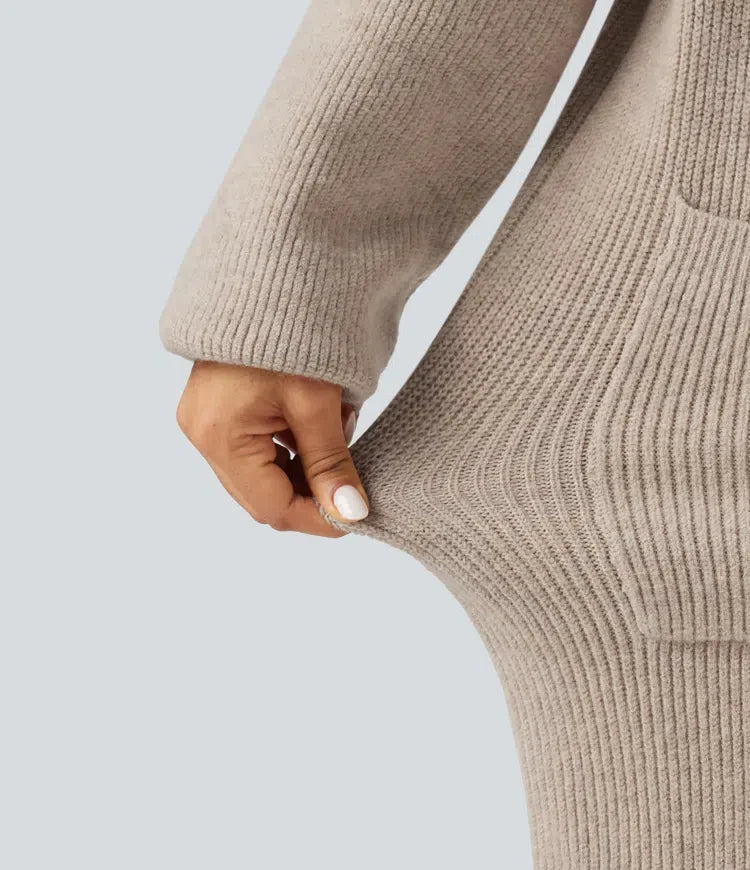 Långärmad lång modell vardaglig cardigan med fickor