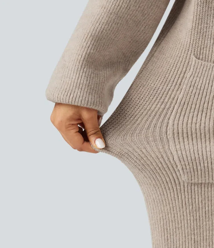 Långärmad lång modell vardaglig cardigan med fickor
