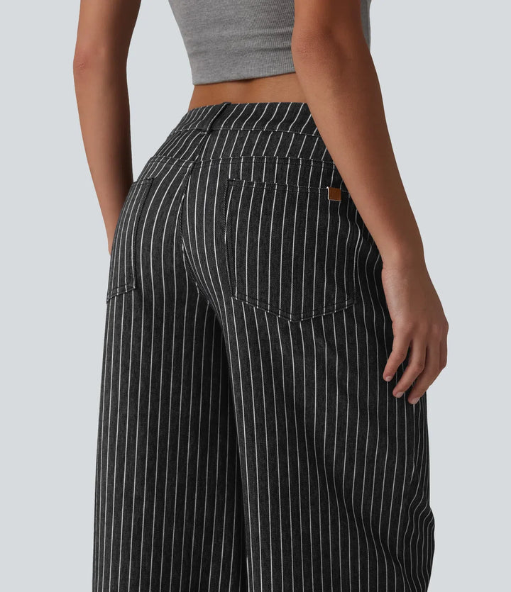 Halara Flex asymmetrisk med låg midja vida ben rand jeans för arbete med fickor