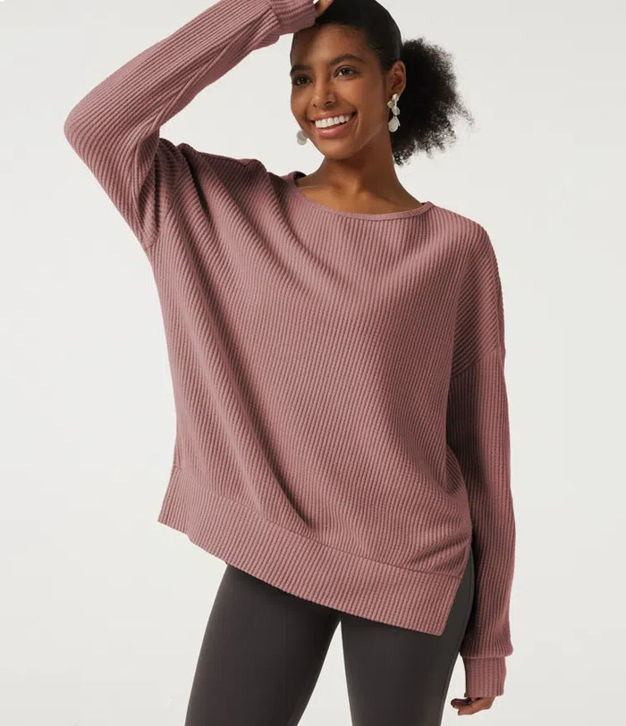 Rund hals långärmad slits fåll vardaglig sweatshirt