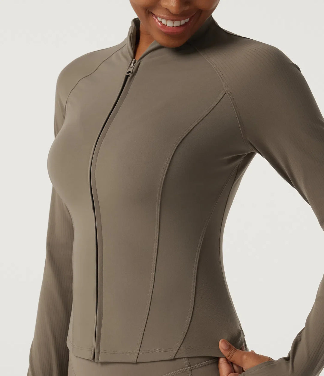 Lyckera UltraSculpt halvpolo långärmad yoga kurvig jacka med tumhål och fickor