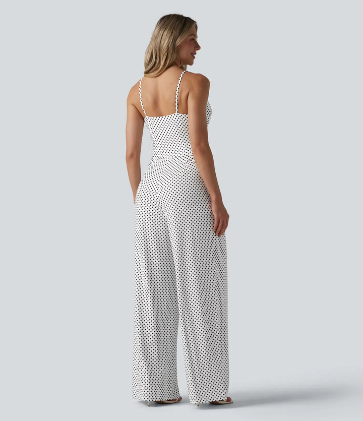 V-ringad prickig slip jumpsuit med fickor-Easy Peezy Edition