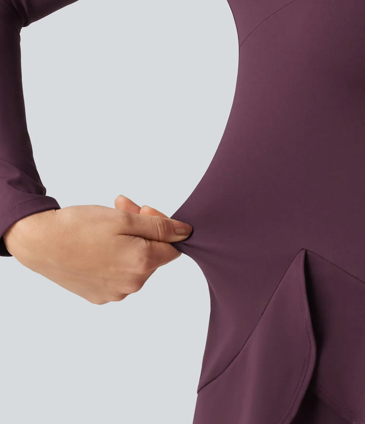 SoftlyZero Airy rund halsringning långärmad lager-på-lager volangkant InstantCool mini vardagsklänning