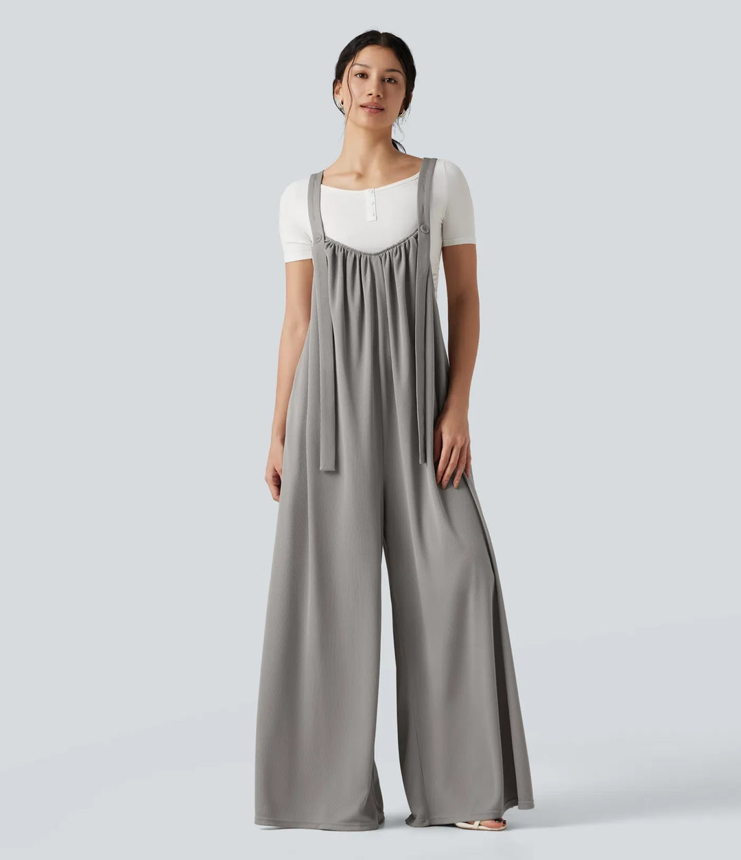 Justerbara axelband våffelstruktur vardaglig fallande baggy jumpsuit med fickor