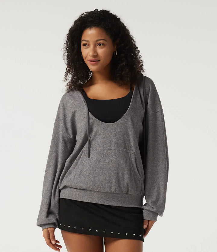 Med huva långärmad vardaglig pullover sweatshirt med fickor