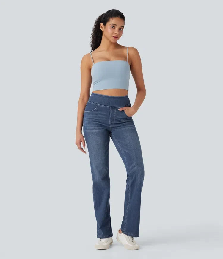 Halara Flex med hög midja och magkontroll tvättad för vardag bootcut jeans med fickor