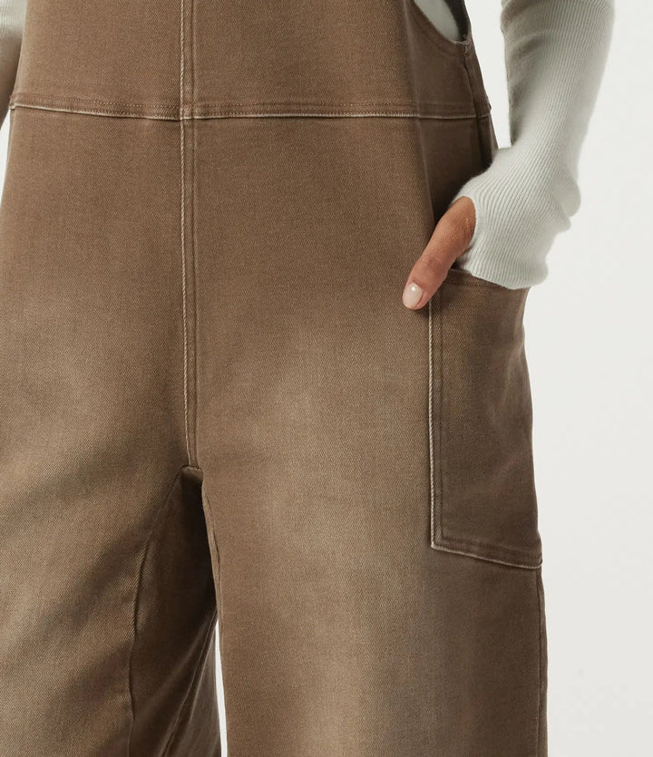 V-ringad baggy färgstark denim vardaglig bomull overall med fickor