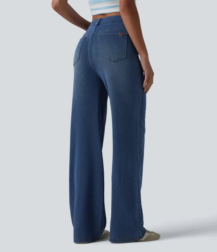 Halara Flex med hög midja formad lyft design raka ben vardagsjeans med fickor